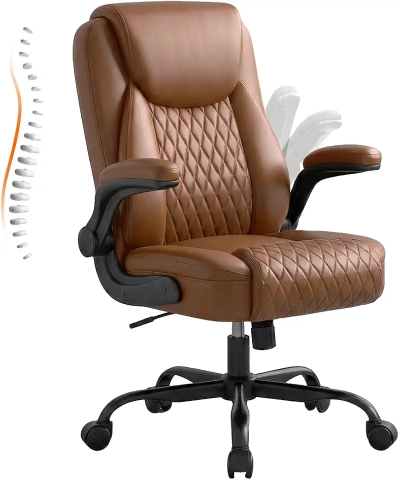 51PbcHbA3nL._AC_UL960_FMwebp_QL65_ GTPLAYER PU Leather Office Chair Memory Foam Cushion Desk Chair Brown Ergonomic Back 90° Flip-up Arms Comfy Executiv (New) - Image 1