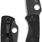 Spyderco Tenacious Lightweight Folding Pocket Knife PlainEdge 777&quot Overall Length 33&quot 8Cr13MoV Steel Blade Black F (New)
