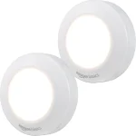 Amazon Basics LED Puck Lights Battery Operated 50 Lumens Under Cabinet Lighting Easy to Install Easy to Use Adhesive (New)