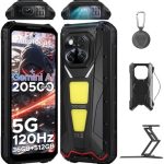 POPUX VMAXPLAY-V Rugged Phone with Projector 5G Rugged Phone Dual Camping Lights 36GB RAM+512GB ROM 200MP+32MP Camera 20 (New)