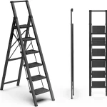 SOLADDER 6 Step Ladder Folding Step Stool Lightweight Stepladder Black Reach 12ftAnti-Slip 79'' Wide PedalPortable (New)