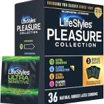 Lifestyles Pleasure Collection Assorted Lubricated Natural Latex Condoms 36 Count 3 Bonus Personal Lubricant Sachets Tr (New)