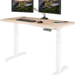 Vari Ergo Electric Standing Desk 54x26 Light Wood/White Rounded Waterfall Edge Four Memory Presets Cable Grommets E (New)