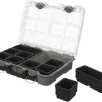 Keter Stack N' Roll Camping Gear Organizer Portable Storage Organizer 18 Removable Bins Clear Lid &amp Lockable Case for (New)
