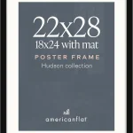 Americanflat 22x28 Poster Frame - Matted to 18x24 - Engineered Wood - Black Polished plexiglass front hangs vertical or (New)