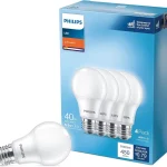 PHILIPS LED 40W A19 4-Pack Basic Soft White 2700K 450 Lumen 65W = 40W Frosted Flicker-Free Light Bulbs (New)