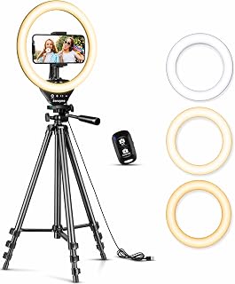 617KpHXx-oL._AC_UL320_ SENSYNE Ring Light with Stand 50" Phone Tripod with Wireless Remote 3 color modes 10 brightness levels for selfies v (New) - Image 1