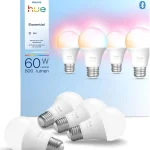 Philips Hue Essential Smart LED A19 Bulb 4-Pack White &amp Color Ambiance E26 72W 2200K-6500K 800 Lumens Dimmable W (New)