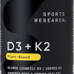Sports ResearchÂ® Vegan Vitamin D3 K2 w/Coconut Oil 60 Count Plantgelsâ„¢ Plant-Based Vitamin D 2500iu/625mcg &amp Soy-Fre (New)