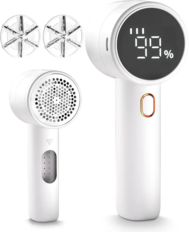 61LmpxtFWyL._AC_UL960_FMwebp_QL65_ Fabric Shaver Lint Remover Rechargeable Electric Portable Sweater Defuzzer with 3 Speeds 6 Leaf Blades Digital LED Dis (New) - Image 1