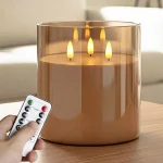 NICEME Extra Large 3 Wick Battery Operated Candle 6&quotx6&quot Big Clear Glass Flameless Candles with Remote Real Wax Flickerin (New)