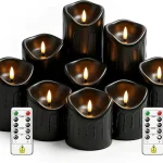 Xavnero 9 Pcs Flickering Flameless LED Pillar Candles D 3&quot x H 3&quot 4&quot 5&quot 6&quot 7&quot Battery Operated with Remote Plastic Wax (New)