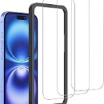 iCsapr 3 Pack Glass Screen Protector for iPhone 16 6.1-Inch with Frame No-bubble install shatterproof glass anti-finge (New)