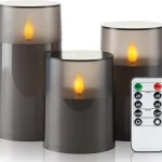Homemory Flameless Candles Set of 3 Grey Acrylic LED Candles Upgraded Realistic Battery Operated Flames with Remote &amp Tim (New)