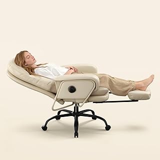 61YEBvy0cAL._AC_UL320_ FLEXISPOT HC4 2-in-1 Chaise Lounge Chair Indoor PU Leather Beige White Home Office Chairs with 90-165° 4-Level Reclini (New) - Image 1
