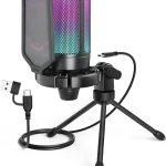 FIFINE AmpliGame A6V USB Gaming Microphone Condenser RGB Mic for Streaming Quick Mute RGB Gain Control Tripod Stand (New)