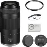 Canon RF75-300mm F4-5.6 Zoom Lens with Tiffen 58mm UV Filter and Striker Photo Lens Cap Keeper (New)