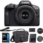 Canon EOS R100 Mirrorless Camera with 18-45mm Lens Bundle with 64GB SD Memory Card + Canon 200ES Should Bag (New)