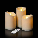 Flameless Candles 4&quot 5&quot 6&quot Set of 3 Outdoor Indoor Ivory Pillars Battery Operated Flickering Candles with Cozy Climbing Fl (New)