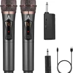 ALPOWL Wireless Microphones Metal Dynamic Microphone System with Rechargeable Receiver 50H Duration 200ft Range Microp (New)