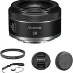 Canon RF 50mm f/1.8 STM Lens Bundle with UV Filter + Lens Cap Keeper (New)