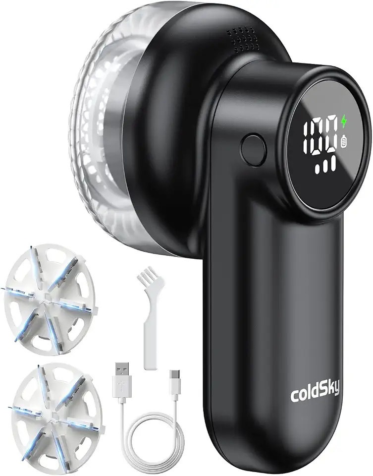 61nQYshcT7L._AC_UL960_FMwebp_QL65_ coldSky Rechargeable Fabric Shaver Lint Shaver with Digital Display Sweater Shaver with 6-Leaf Blades and Safety Lock (New) - Image 1
