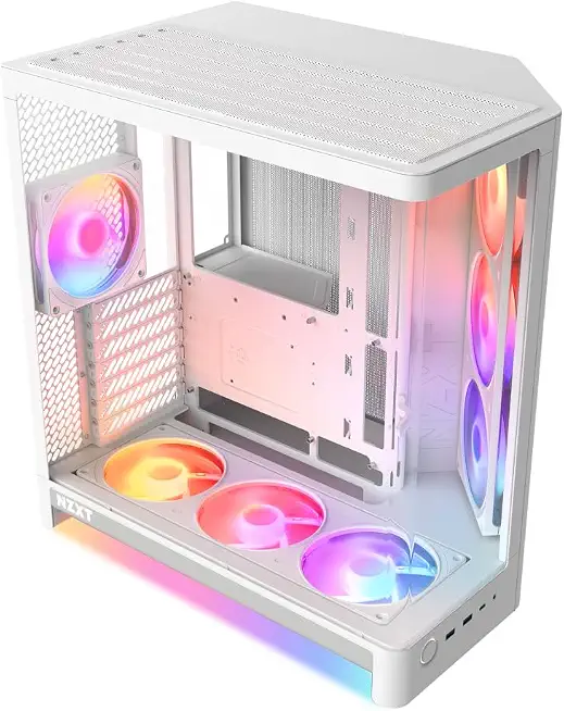 61tD-F-EGpL._AC_UY654_FMwebp_QL65_ NZXT H6 RGB - Compact Dual-Chamber ATX PC Case - White Dual-chamber ATX case with pre-installed RGB fans and Control Hu (New) - Image 1