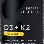 Sports ResearchÂ® Vegan Vitamin D3 K2 w/Coconut Oil 60 Count Plantgelsâ„¢ Plant-Based Vitamin D 5000iu/125mcg &amp Soy-Free (New)