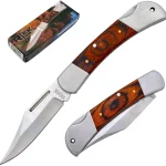 Rtek 375&quot Spanish Brown Wood Handle Pocket Knife Lockback Traditional Folding Knife with Stainless Steel Blade for Outdo (New)