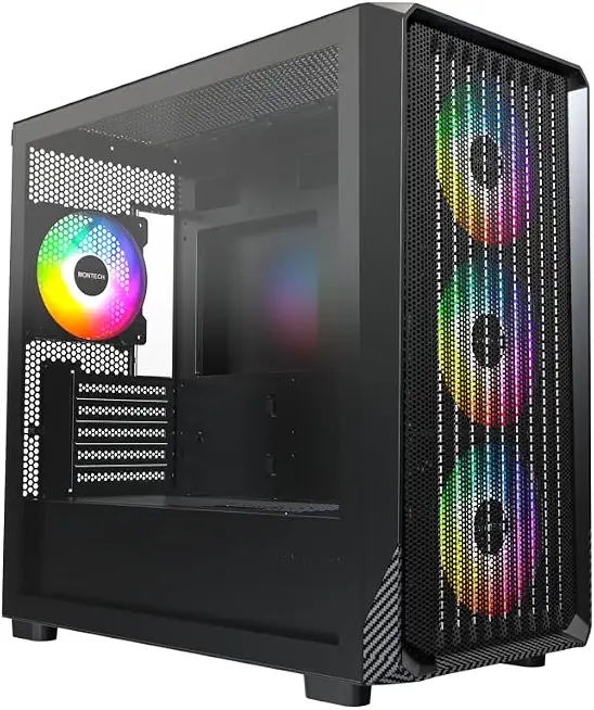 61wM7PXCoVL._AC_UY654_FMwebp_QL65_ MONTECH X5M Compact Micro ATX PC Case 4 ARGB Fans Mesh Front Black Fits Mini-ITX boards 405mm GPU 360mm radiators (New) - Image 1
