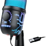 MRSDY USB Gaming Microphone for PC with Noise Reduction Mute Gain RGB Condenser Mic Headphone Jack Suitable for PC (New)