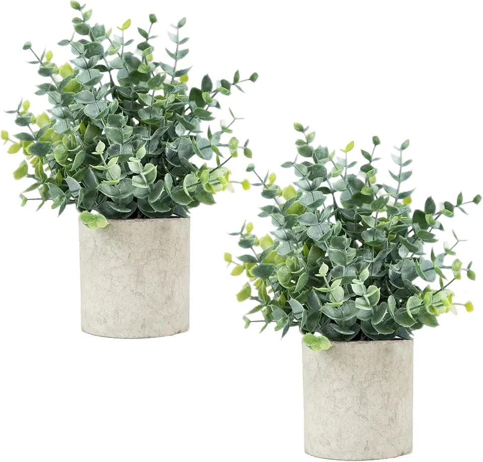 71-EBZGDgGL._AC_UL960_FMwebp_QL65_ Velener 2 Pcs Small Fake Plants Eucalyptus Artificial Plants Indoor for Shelf Potted Eucalyptus Plants for Home/Bathroo (New) - Image 1