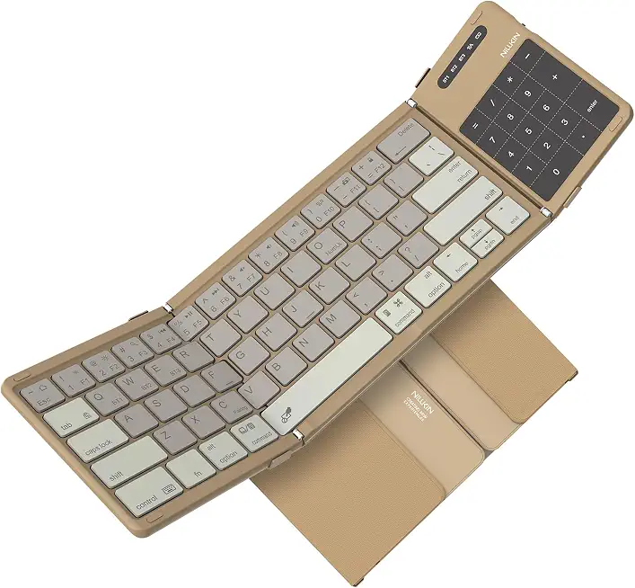 71-EFKJFz4L._AC_UY654_FMwebp_QL65_ Nillkin Foldable Bluetooth Keyboard with Trackpad & Number Pad Khaki Pocket-Size 3-Device Connection 140-Day Standby (New) - Image 1