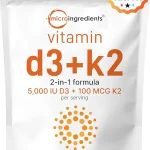 Micro Ingredients Vitamin D3 K2 MK-7 5000 IU Per Serving 300 Softgels K2 100 mcg Per Serving D3 &amp K2 Vitamin Supple (New)