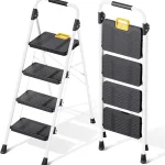 KINGRACK 4 Step Ladder Folding Step Ladders for Home 800lb CapacityWhite Step-ladder with Safety Lock Non-Skid Wide P (New)