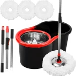 Spin Mop and Bucket with Wringer Set 360Â° Spinning Mop Bucket System with 3 Microfiber Mop Replacement Heads Refills Sta (New)