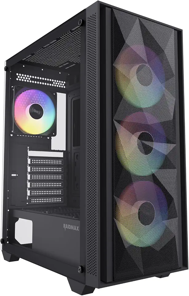 712rUBleovL._AC_UL960_FMwebp_QL65_ RAIDMAX V217 ATX Mid Tower Mesh Gaming PC Case High Airflow Front Panel Design 4X 120mm ARGB Fans Pre-Installed Tempere (New) - Image 1