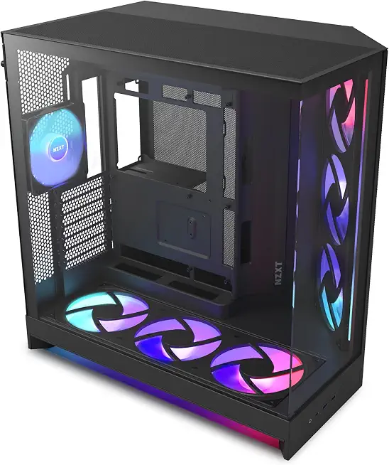 713NuIfbhZL._AC_UY654_FMwebp_QL65_ NZXT H9 Flow RGB - Dual-Chamber ATX PC Case - Black Flagship dual-chamber case with 7 RGB fans and NZXT Control Hub pr (New) - Image 1