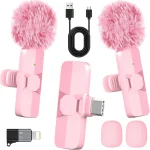 HONGJIEYUAN Pink Wireless Lavalier Microphone for iPhone &amp Android - Mini Clip-On Mic with Noise Cancellation 65ft Range (New)