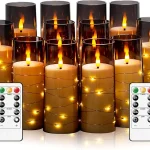 Sasigeiaa Flameless Candles with Embedded Star String - Battery Operated LED Candles with Remote12 Grey Flickering Candl (New)