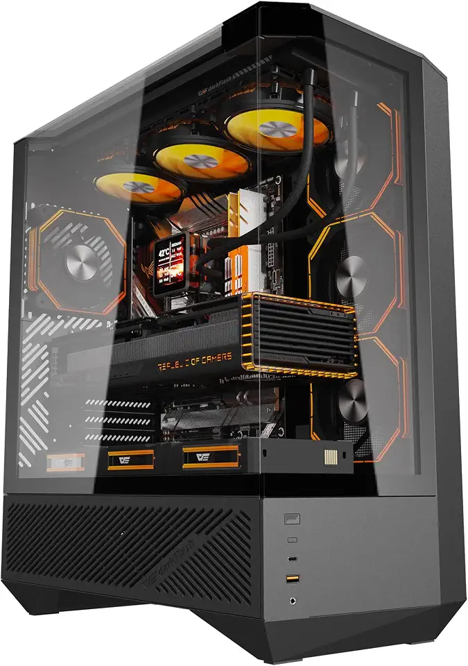 716sFTXQQuL._AC_UL960_FMwebp_QL65_ darkFlash DY460 ATX Full Tower PC Case 4 ARGB Fans High AirflowBlack 330° Panoramic Glass 4 ARGB PWM Fans USB-C 10G (New) - Image 1