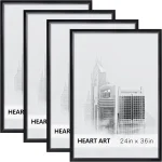 HEART ART 24x36 Poster Frames Without Mat Set of 4 Black wall picture display 24 x 36 Poster Frames (New)