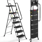 HBTower 6 Step Ladder Folding Ladder with Handrails &amp Tool Tray 330lbs Tall Ladder with Wide Anti-slip Pedal Ladders f (New)
