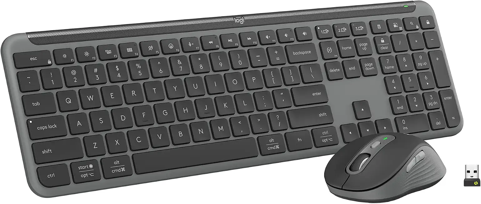 717fb4GN8CL._AC_UY654_FMwebp_QL65_ Logitech MK955 Signature Slim Wireless Keyboard Mouse Combo For larger hands quiet typing and clicking switch across t (New) - Image 1