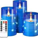 NURADA Flickering Flameless Candles: 3D Wick Built-in Star String Lights Acrylic Unbreakable Battery Operated LED Pillar C (New)