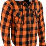 Milwaukee Leather Men's 16 oz Hooded Armored Flannel Riding Shirt Upgraded 16 oz Cotton Denim Shell Aramid-Reinforced I (New)