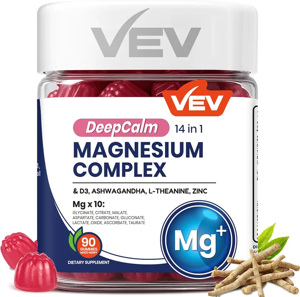 71C8F0lCCmL._AC_UL960_FMwebp_QL65_ VEV Deep Calm Magnesium Complex 14-in-1 Glycinate Gummies for Women and Men Sleep with D3 Ashwagandha L-theanine Zin (New) - Image 1
