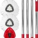 Spin Mop Replacement Set for EasyWring 1-Tank - 2 Heads Handle Base Microfiber Washable Long-lasting Rust-Resist (New)