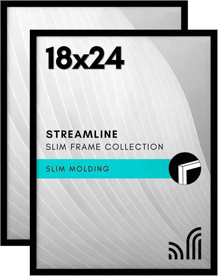 71DqWNaVIML._AC_UL960_FMwebp_QL65_ Americanflat 18x24 Poster Frame 2-Pack - Slim Molding - Black Polished plexiglass front hangs vertical or horizontal s (New) - Image 1