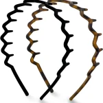 Kitsch Zig Zag Headbands for Women - Black and Tortoise 2 pcs Fashion Accessories for Slicked Back Styles Comfortable (New)